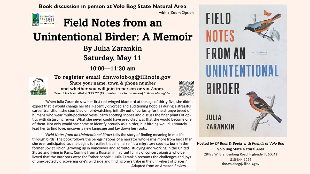 Discussing Field Notes from An Unintentional Birder: A Memoir by Julia Zarankin at Volo State Natural Area
